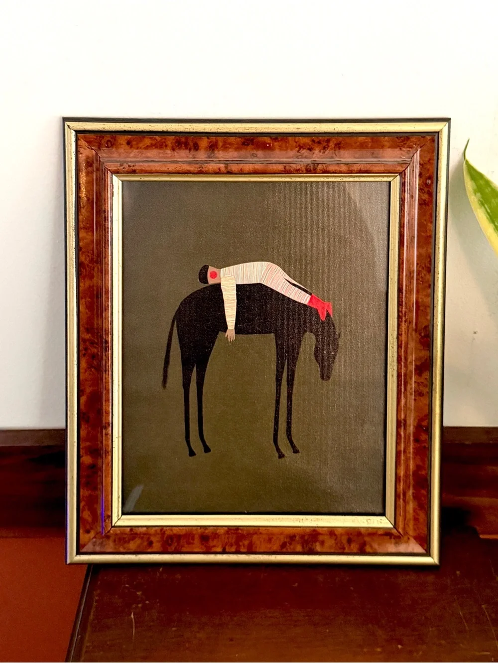 Vintage Style Folk Art Horse Rider Framed Wall Art Boho Equestrian Decor 11x13”